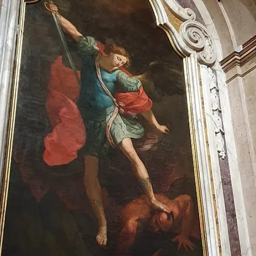 São Miguel Arcanjo, pintura de autor desconhecido, na Igreja de Nossa Senhora do Loreto, Lisboa