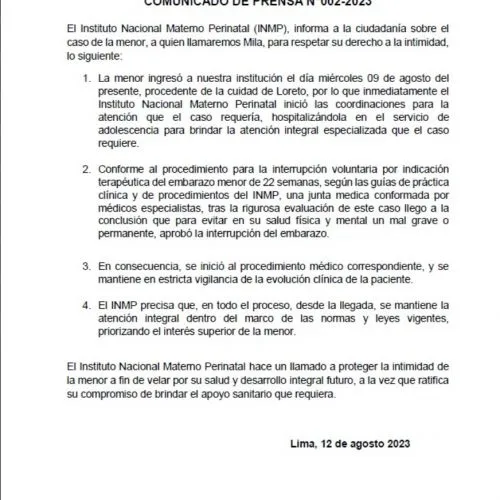 Governo peruano aprova aborto terapêutico para menina de 11 anos