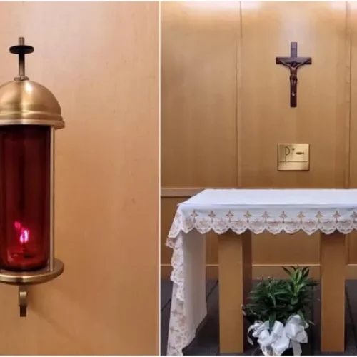 Vela do tabernáculo na capela do hospital. Créditos: Sistema de Saúde São Francisco